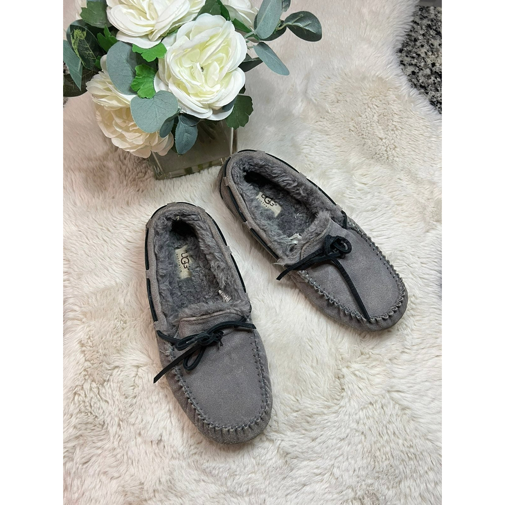 UGG OLSEN WOMENS SUEDE SHEARLING SLIPPERS GRAY SZ 8